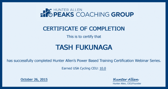 Hunter Allen’s Power Based Certification Webinar Series修了
